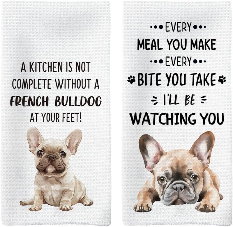 Tzhim French Bulldog Gifts Kitchen Towels Set of 2, Frenchie Mom Gift, French Bulldog Gifts for Women Dish Tea Towels for Kitchen, Frenchbulldog Hand Towels, Dog Kitchen Bathroom Decor, 16x24inch - Image 1